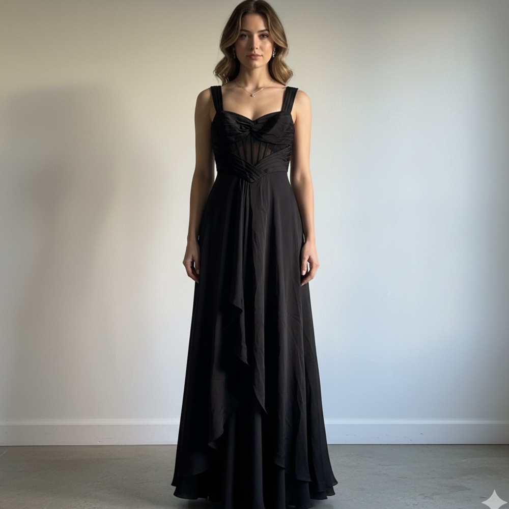 NWT Azazie Kendal & Kylie Sz 6 Corseted Sweetheart Stretch Satin Maxi Gown Dress